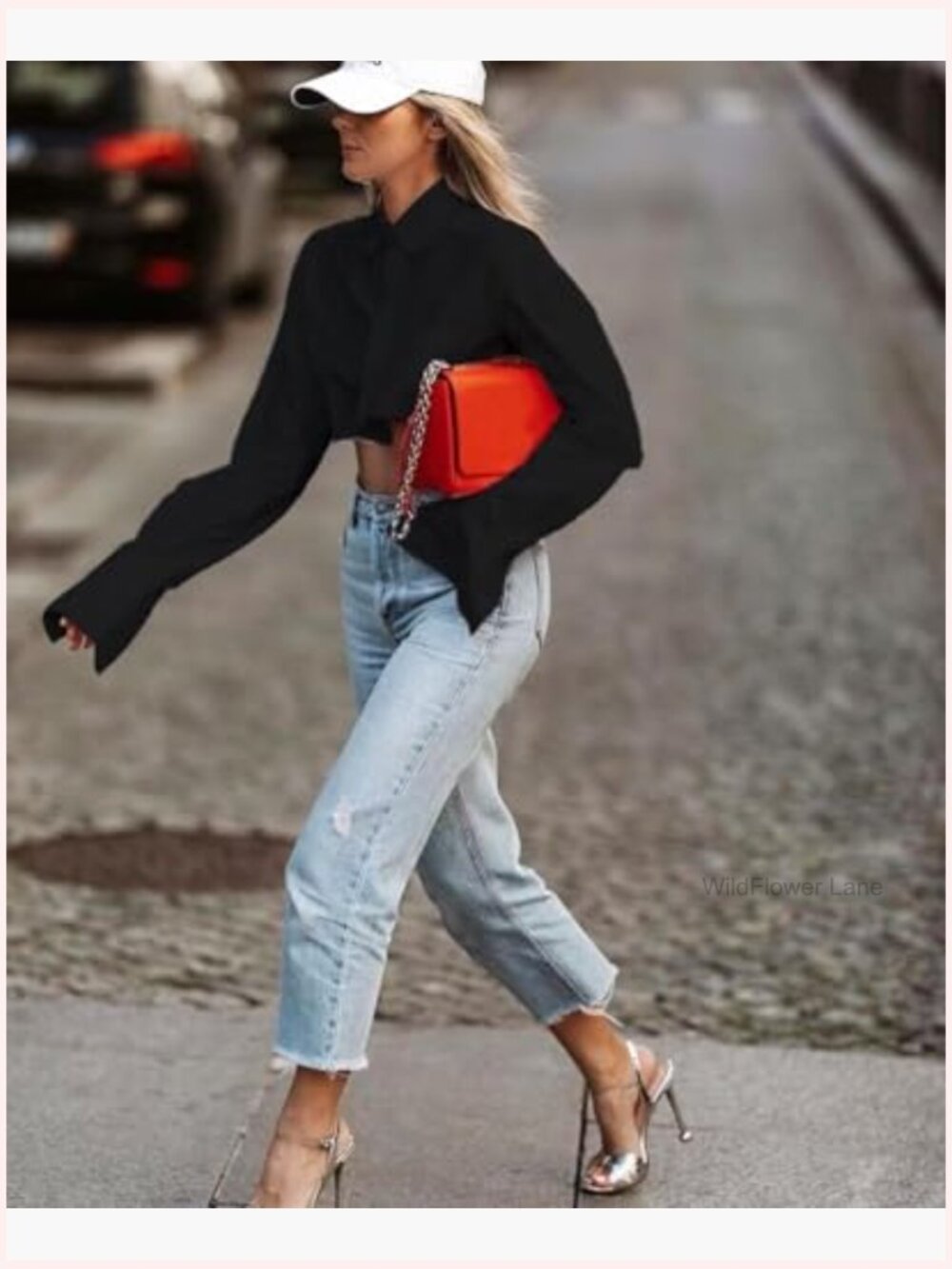 Women Crop Button Down Shirt Asymmetric Hem Long Sleeve Collared Blouse Top - Picture 6 of 7